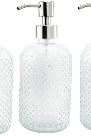 AuldHome Design Hobnail Glass Soap Dispenser (Clear, 3-Pack); Decorative Pump Bottles