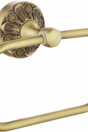 Antique Gold Towel Ring, Oval Hand Towel Holder Wall Mount, Vintage Decorative Bathroom Accessories, Brass Petal-Relief Series