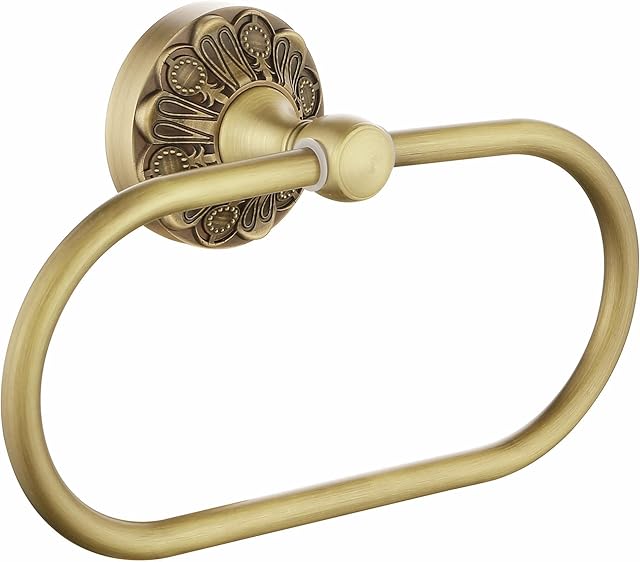Antique Gold Towel Ring, Oval Hand Towel Holder Wall Mount, Vintage Decorative Bathroom Accessories, Brass Petal-Relief Series