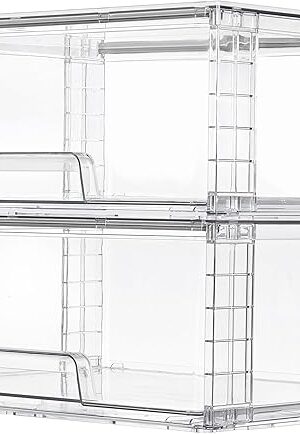 Vtopmart 2 Pack Large Stackable Storage Drawers,Easily Assemble Clear Acrylic Bathroom Closet Undersink Organizers,Plastic Storage Bins for Cabinet,Kitchen Pantry,Medicine Organization
