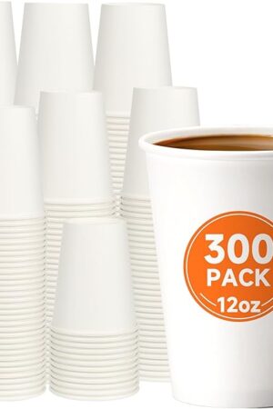 12 oz Disposable Paper Coffee Cups [300 Pack], White Hot Coffee Cups 12 oz, Thickened Design for Cafes, Bistros, Parties, and Events