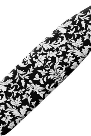 Classic Damask Floral Homes Replacement Ironing Board Cover, Black White Adjustable Elastic Edge Fit, Vintage Abstract Flower Stain Resistant, Easy Installation