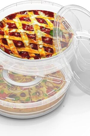 12inch 2 Pack Food Storage Container with Lid and Handle, Reusable 2 Compartments Pizza Slice Storage Container, Round Pie Carrier Leftover Pizza Keeper for Food Cake Cheesecake Tortilla Pastry