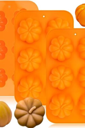 3 Pack Halloween Chocolate Mold, 3D Autumn Harvest Theme Pumpkin Silicone Mould Thanksgiving Cake Pan Fall Soap Molds for Muffin Pudding Mousse Candy Cupcake Jelly Baking Home Decor