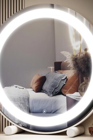 12" Round Vanity Mirror, LED Lights, Smart Touch 360°Rotation, Dimmable White