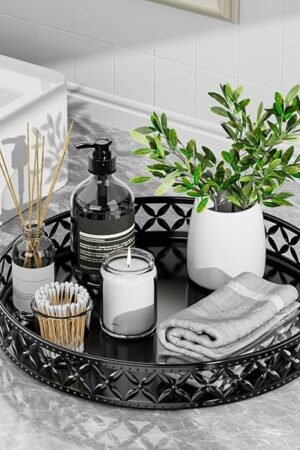 Vanity Tray for Bathroom Counter - 11 Inch Black Decorative Tray Bathroom Counter Tray Organizer for Perfume Cosmetics Jewelry Makeup