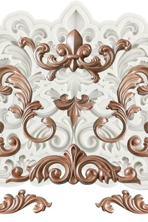 Baroque Fondant Mold Curlicues Scroll Lace Silicone Molds Filigree Mold 3D Sculpted For Sugar Cake Decorating Cupcake Topper Candy Chocolate Gum Paste Polymer Clay