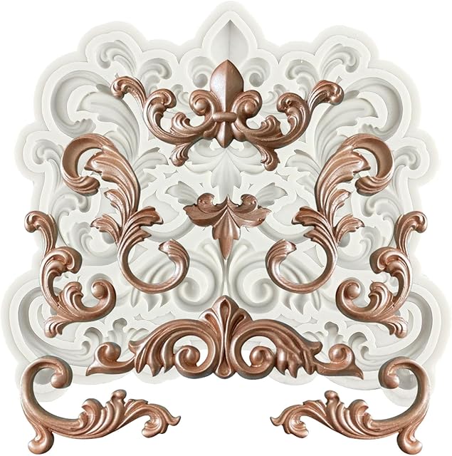 Baroque Fondant Mold Curlicues Scroll Lace Silicone Molds Filigree Mold 3D Sculpted For Sugar Cake Decorating Cupcake Topper Candy Chocolate Gum Paste Polymer Clay