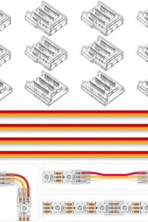 BTF-LIGHTING 3 Pin 10mm 0.39in Width Transparent Connector Kit,4xGapless Solderless 8PCS Corner Connectors,4PCS 5.9in Long 22AWG Extension Wires,Support WS2812B WS2811 SK6812 SMD LED Strips