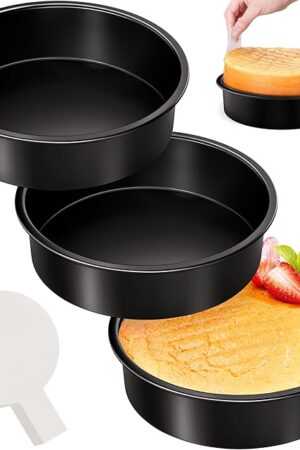 8 Inch Round Cake Pan Set of 3, Nonstick Baking Pans with 90PCS Parchment Paper, Dishwasher Safe