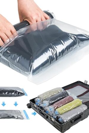 Compression Bags for Travel- Travel Essentials 10 Pack Space Saver Bags No Vacuum or Pump Needed Vacuum Storage for Clothing- Home Packing Organizers Blue