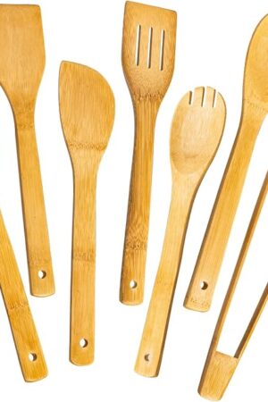 Wooden Spoons for Cooking 7-Piece, Kitchen Nonstick Bamboo Cooking Utensils Set, Healthy Bamboo Wooden Spatula Spoon for Cooking