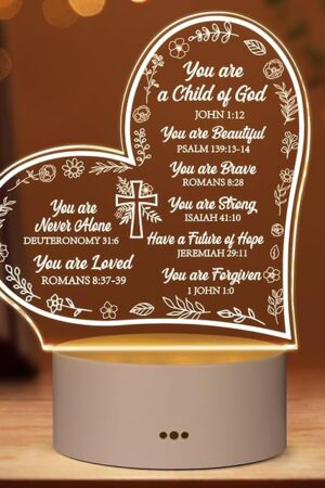 Christian Night Light Gifts for Women, Inspirational Bible-Based Religious Décor Ideas for Sister Mom Friend Female Coworkers, Faith Prayer Encouragement for Birthday, Christmas, Baptism