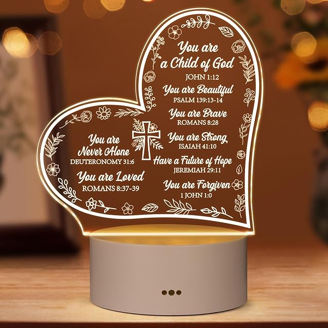 Christian Night Light Gifts for Women, Inspirational Bible-Based Religious Décor Ideas for Sister Mom Friend Female Coworkers, Faith Prayer Encouragement for Birthday, Christmas, Baptism