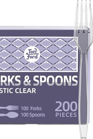 200 Count Clear Plastic Forks and Spoons, Disposable Plastic Silverware Set, Heavy Duty Utensils for Parties, Picnics, Daily Use