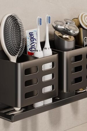 Aluminum Toothbrush Holder Self-Adhesive Hanging Bracket Shower Toothbrush Razor Holder Suitable for Toothbrush, Toothpaste, Razor and Comb etc Bathroom Storage