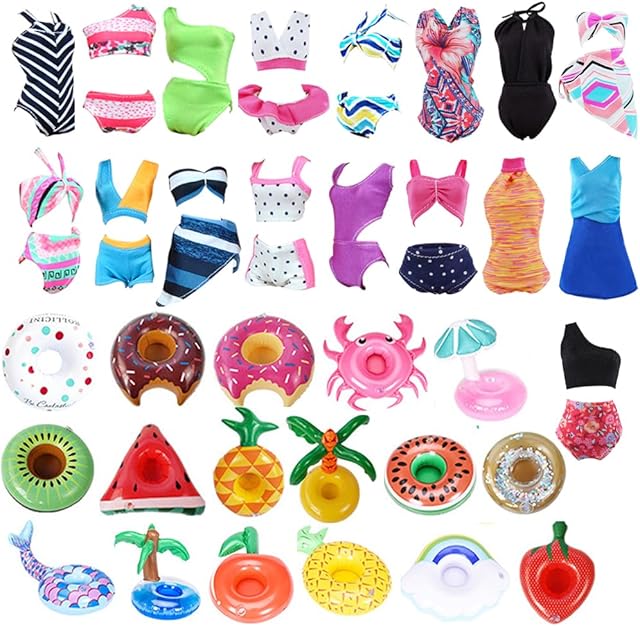The E-TING 11 Items= 3Pcs Doll Beach Bikini Swimsuit + 3Pcs Swim Ring + 5Pairs Shoes for 11.5 inch Girl Doll(Random Style)