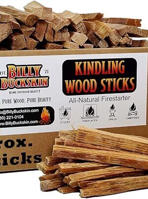 Billy Buckskin Co. Kindling Wood Sticks, Fire Starter Stick for Campfire, Fire Pit, Indoor & Outdoor Fireplace, Kiln Dried Kindling Fire Stick, Firewood Kindling Sticks Approx. 140 Fire Sticks per Box