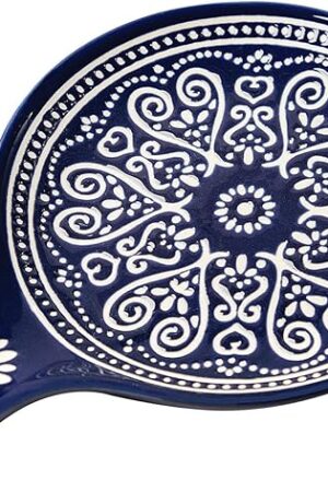 Ceramic Spoon Rest, Cooking Spoon Holder for Kitchen Counter/Stove Top/Dining Table Modern Farmhouse Decorative, Large (Blue)