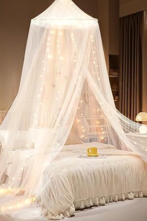 Bed Canopy with Lights, Bed Canopy for Girls Princess with Luminous Stars, Canopy Bed Curtains for Twin to King Size Bed, Baby Kids Adult Indoor Decor Bedroom Reading Nook Outdoor Camping, White