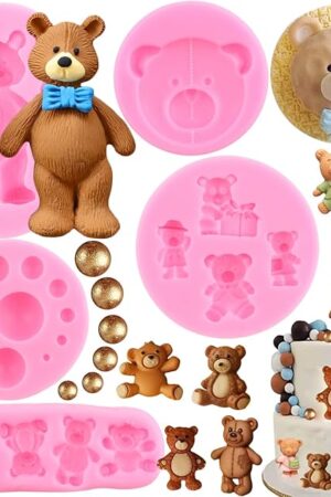 Zixiang 3D Pearl Fondant Mold Bear Silicone Fondant Mold Ball Pearl Semi Sphere Chocolate Molds For Teddy Bear Cake Decorating Cupcake Topper Candy Lollipop Polymer Clay Gum Paste Set Of 5