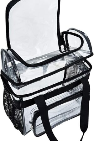 Clear Lunch Bag Heavy-Duty Tote - Double Purse for Work Concert Correctional Officers Stadium Women 12x6x12 Black