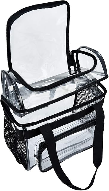 Clear Lunch Bag Heavy-Duty Tote - Double Purse for Work Concert Correctional Officers Stadium Women 12x6x12 Black