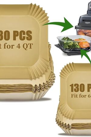 260PCS Air Fryer Liners for Ninja Crispi 4-in-1 Portable Glass Cooking System, Disposable Ninja Crispy Air Fryer Accessories, Non-Stick Square Parchment Paper Liners Unbleached