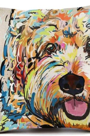 Cute Pet Goldendoodle Frise Dog Pattern Throw Pillow Covers Linen Cushion Cover Cases Pillowcases Sofa Home Decor 18?x 18?Inch (45 x 45cm)