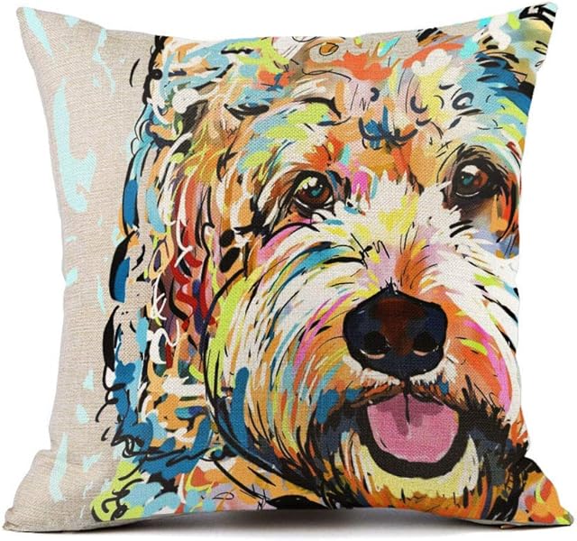 Cute Pet Goldendoodle Frise Dog Pattern Throw Pillow Covers Linen Cushion Cover Cases Pillowcases Sofa Home Decor 18?x 18?Inch (45 x 45cm)