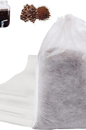 60PCS No Mess Cold Brew Bags, Cold Brew Coffee Filters 6?x 10? Disposable French Press Filter Bags Fine Mesh Brewing Bag with Drawstring for Iced Coffee Maker Hot Tea in Mason Jar or Pitcher