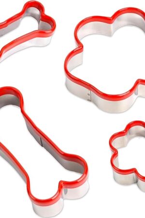 4 Pcs Dog Bone & Paw Cookie Cutters - Dog Treats Cutter Set, Soft PVC Coated