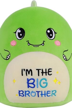 Big Brother Dinosaur Stuffed Animals: 9-Inch Cute Green Dinosaur Plush Toys, I’m The Big Brother Plushie Pillows, New Sibling Gifts for Boys Baby Shower Present