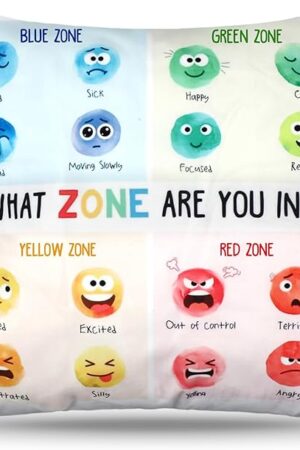 Classroom Emotion Feelings Pillow Covers 18 x 18 Inch Feelings Wheel Throw Pillow Cover Cartoon Faces Mental Health Pillowcase for Therapy Office School Counselor Calming Corner Decor