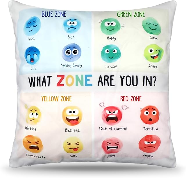 Classroom Emotion Feelings Pillow Covers 18 x 18 Inch Feelings Wheel Throw Pillow Cover Cartoon Faces Mental Health Pillowcase for Therapy Office School Counselor Calming Corner Decor