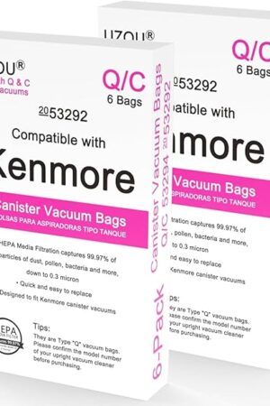 12 Pack Replacement Type Q/C 53292 HEPA Cloth Vacuum Bags Fit for Kenmore 5055, 50557, 50558, 20-53292, 53291, 200 series, 400 series, 600 series, 700 series, 800 series Canister Vacuum Cleaner