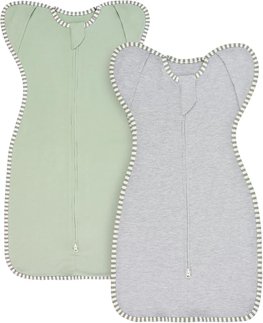 Transition Swaddles for Newborns Sleep Sack 0-3 Months Arms Up Swaddle Arms in/Out 2-Way Zipper 100% Cotton, 0.8 Tog Newborn Swaddle Sack for Boy Girl, 2-Pack (Small 5-14lbs)