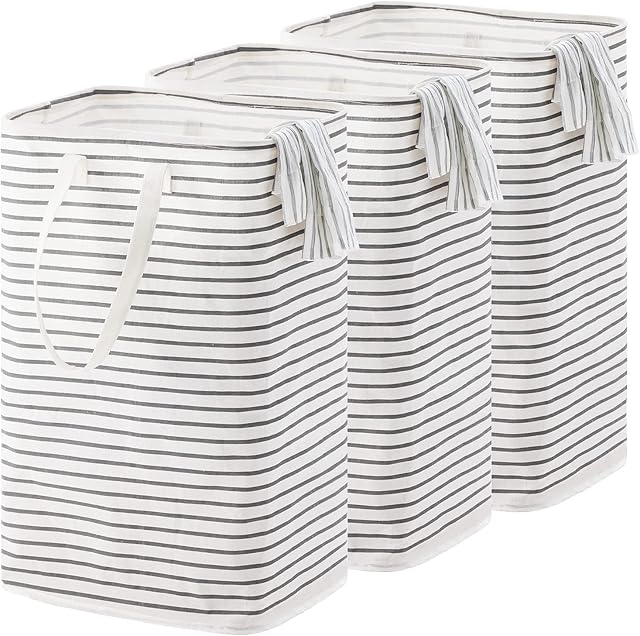 72L Large Collapsible Laundry Basket, Freestanding Clothes Hamper with Easy Carry Long Handles, Waterproof Washing Bag for Bedroom, Bathroom, and Nursery (Grey, 3 Pack)