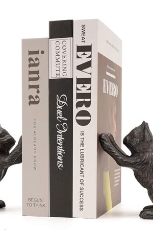 Ambipolar Cat Decorative Bookends, Unique Book Ends to Hold Books Heavy Duty for Office Desk, Vintage Antique Black Home Decor, Shelf Decoration, Modern Living Room Decor