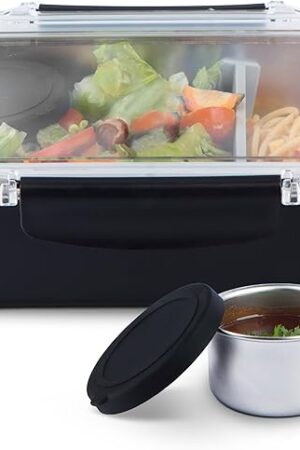 Bliss - Modern Leak proof Stainless Steel Bento Lunch Box for Adults I Microwave safe | Metal Bento Box with 3 Compartments, | Lunch Container, Metal Food Storage| Salad container