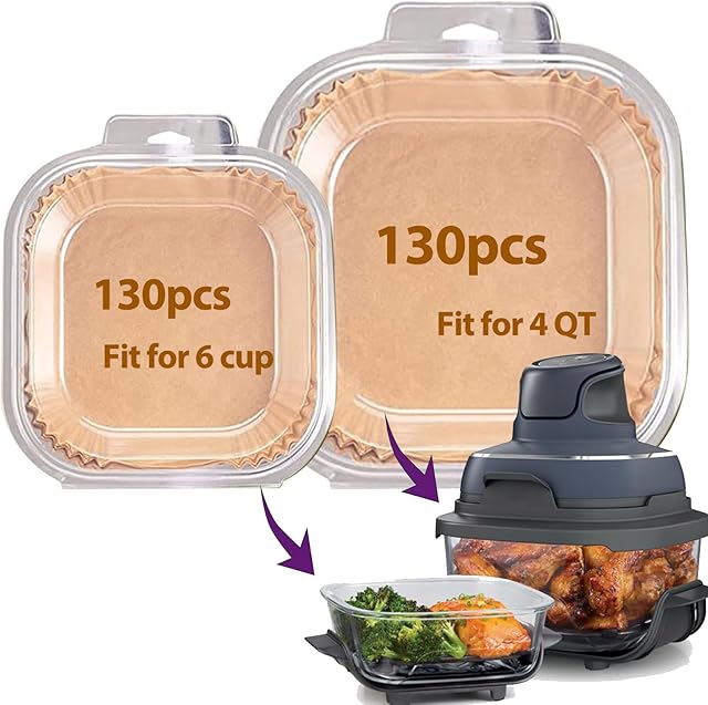 Air Fryer Liners Disposable for Ninja Crispi, 260 PCS Ninja Crispi Air Fryer Accessories for Ninja Crispy Glass Container, Ninja Crispi Accessories for 4 QT & 6 Cup Ninja Crispy Air Fryer