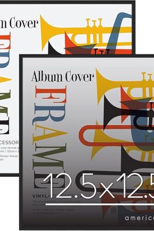 Americanflat 12.5x12.5 Album Frame with Plexiglass - Set of 2 - Record Album Frame for Vinyl LP Covers or Vinyl Records - Brooklyn Portrait Collection - Aluminum Record Frames for Wall - Black