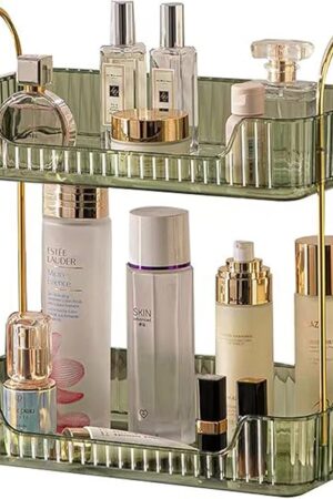 Countertop Storage - 2 Tier Green, Bathroom Counter Organizer with Shelf, Makeup & Skincare Organizer, Spice Rack for Kitchen