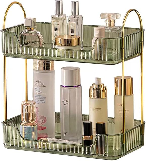 Countertop Storage - 2 Tier Green, Bathroom Counter Organizer with Shelf, Makeup & Skincare Organizer, Spice Rack for Kitchen
