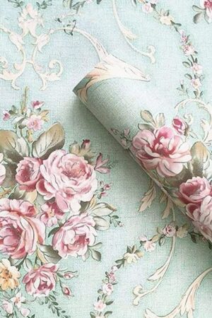 Vintage Floral Self Adhesive Wall Paper Shelf Liner Funitures Dresser Drawer Cabinet Decor Paper (Green, 17.7inchX100inch(8.2Ft))