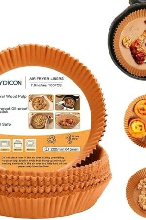 Air Fryer Liners, Disposable Air Fryer Paper Liners – 100Pcs Non-Stick and Oil Proof for Easy Cleanup, Great for Oven, Pans & Baking (7.9 in Round, 100, Count)
