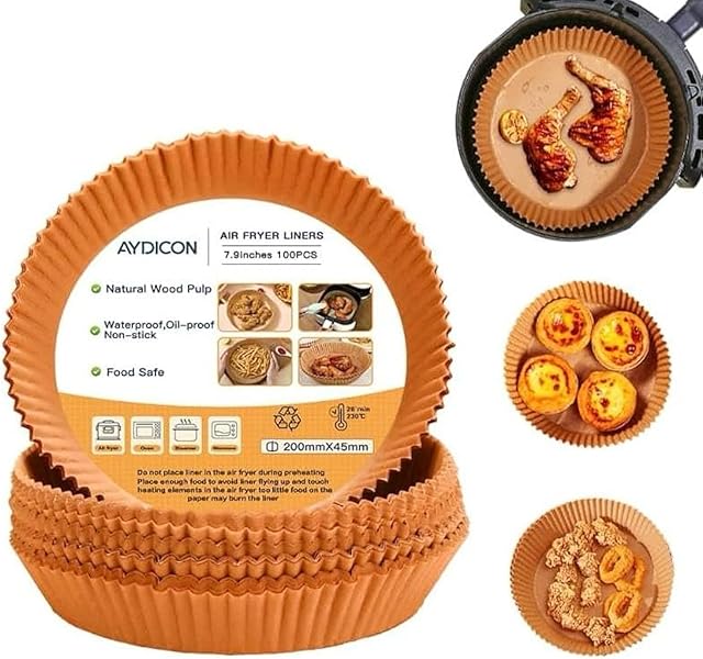 Air Fryer Liners, Disposable Air Fryer Paper Liners – 100Pcs Non-Stick and Oil Proof for Easy Cleanup, Great for Oven, Pans & Baking (7.9 in Round, 100, Count)