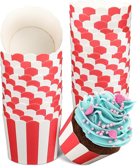 Cupcake Liners for Baking, 50PCs Nonstick Red and White Baking Cups Pastry Muffin Wrapper Paper Cases Small Baking Cups for Popcorn Cupcake,Great for Party Decoration, No Baking Tray Needed