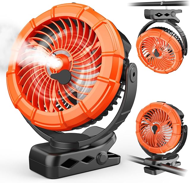 Ausic Portable Misting Clip on Fan, 100ml Camping Stroller Fan with LED, Max 45H Working Time Golf Cart Fans, 360° Rotate Cooling Spray, Outdoor Rechargeable Battery Fans for Travel/Home/Beach