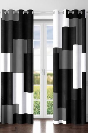 Black Grey 100% Blackout Curtains for Bedroom 84 inch Length 2 Panels Set White Gray Modern Abstract Geometric Black Out Curtains Insulated Room Darkening Window Drapes for Living Room, 52Wx84L